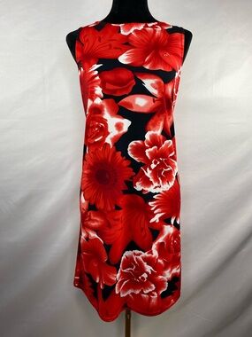 Vintage Y2K G.A.S. Red Hibiscus Tropical Floral Dress Size Medium Unlined
